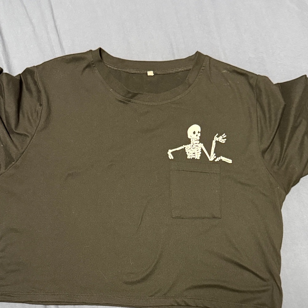 Black Crop Top with Skeleton Graphic